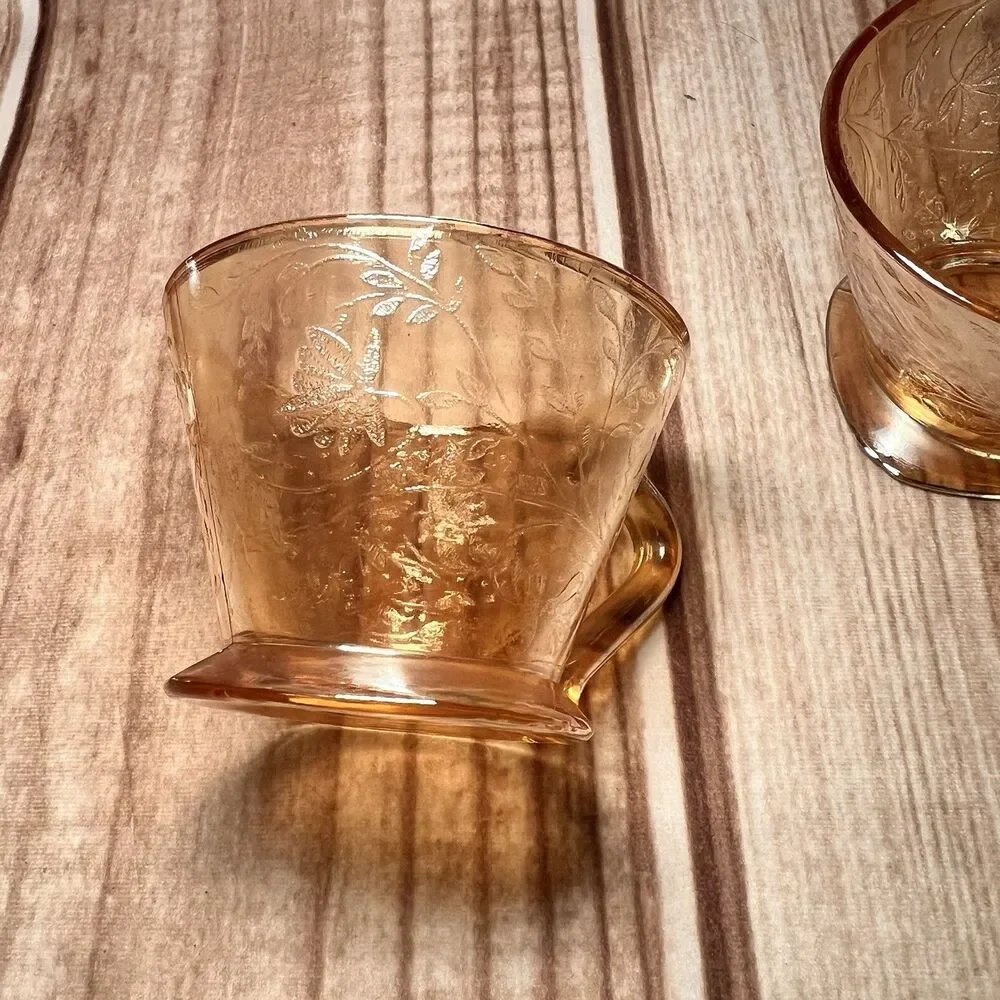 Vintage Jeannette Glass Floragold Tea Coffee Cups Louisa Pattern Set of 3